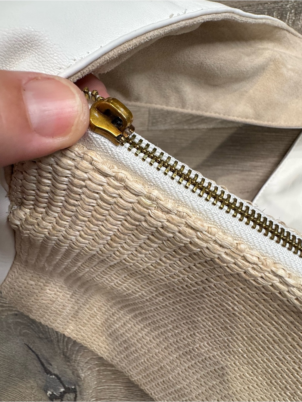 Cream Woven Shoulder Bag with White Knot Strap - Picture 5 of 9